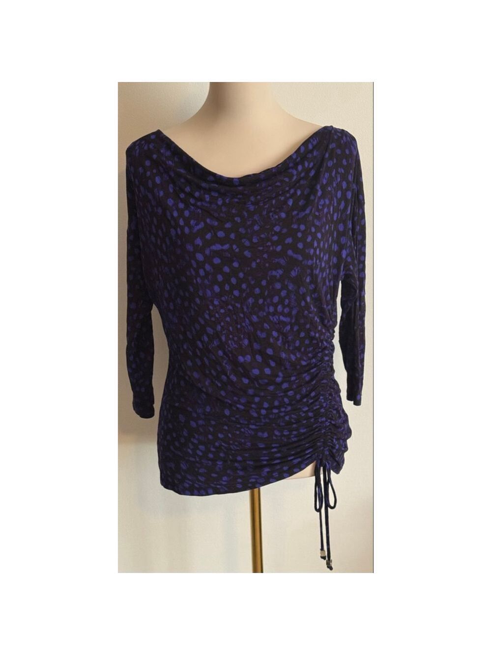 Women's Michael Kors Black Blue Polka Dot Long Sleeve Tee M